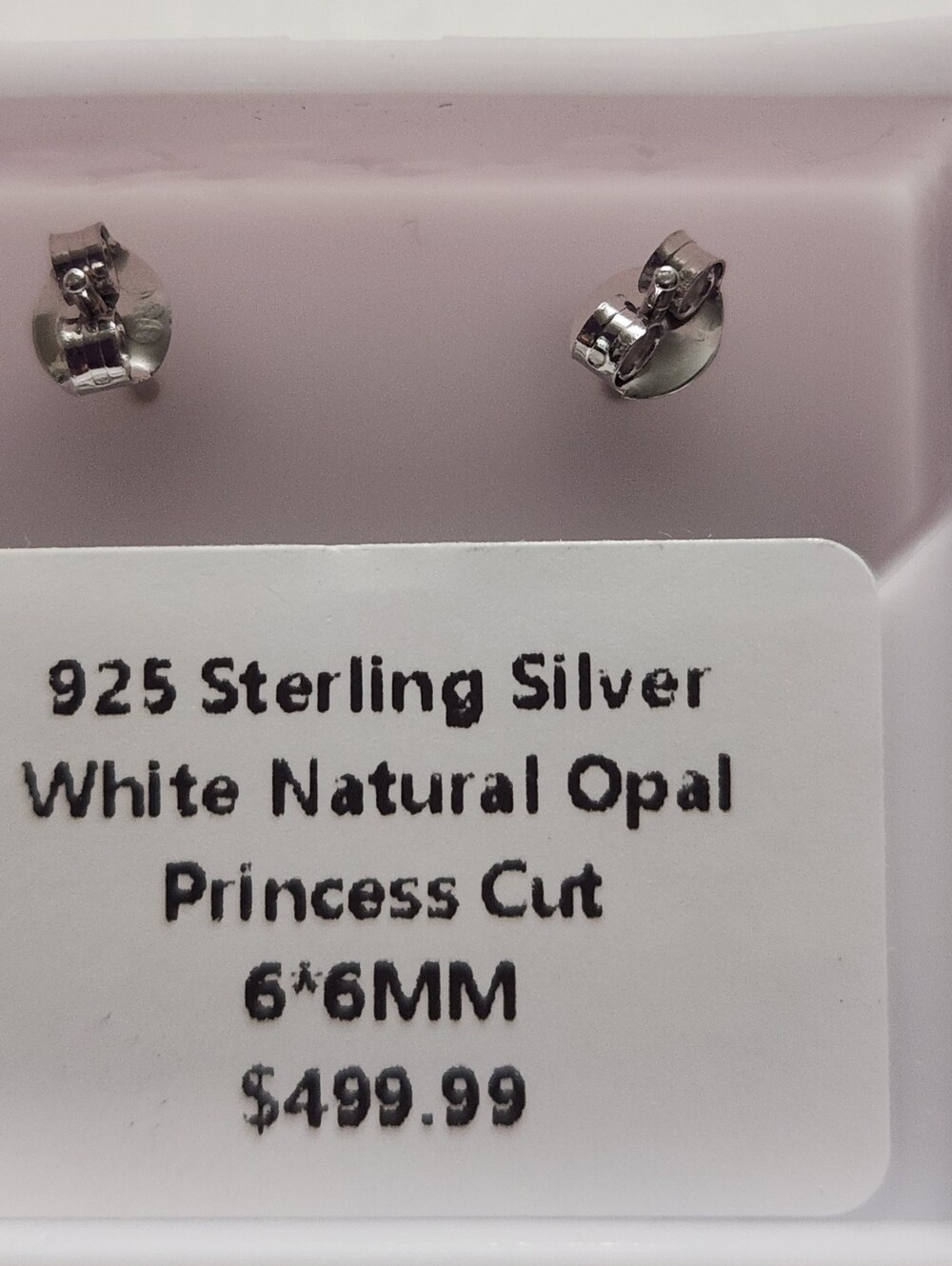 MOISSANITE WGITE NATURAL OPAL, PRINCESS CUT EARRING, PURE STERLING SILVER 925 - Picture 7 of 9